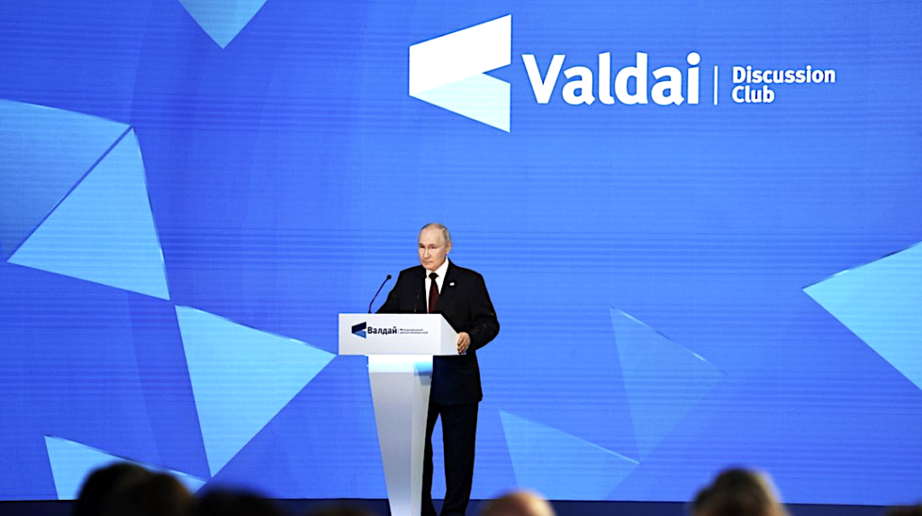 Russian President Vladimir Putin speaks at the plenary session of the XX Annual Meeting of the Valdai International Discussion Club in Sochi ©  Vladimir Smirnov;  RIA Novosti; POOL